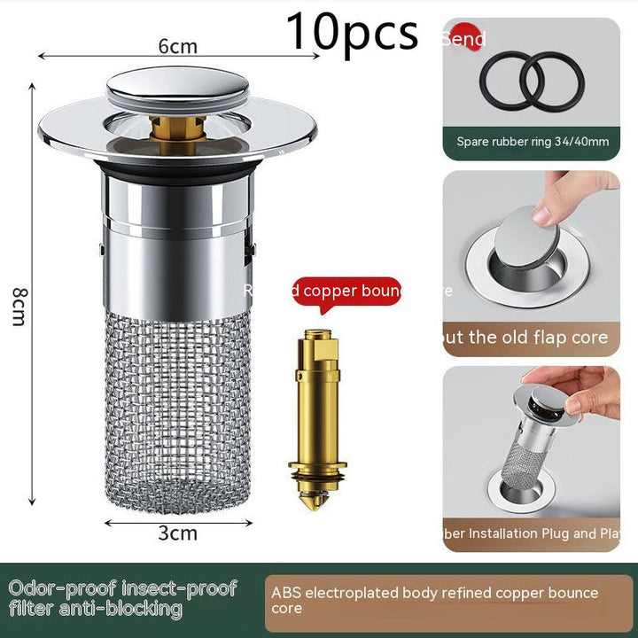 Wash Basin Bounce Core Drainer Push-type Wash Basin Leaking Plug Deodorant Anti-blocking New Filter Net SHOPPING HUB