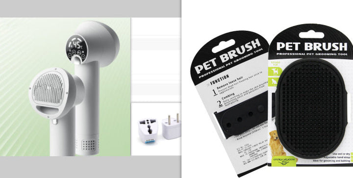 GroomEase Silent Pet Hair Dryer & Comb Silicone Back Scrub Bath Brush