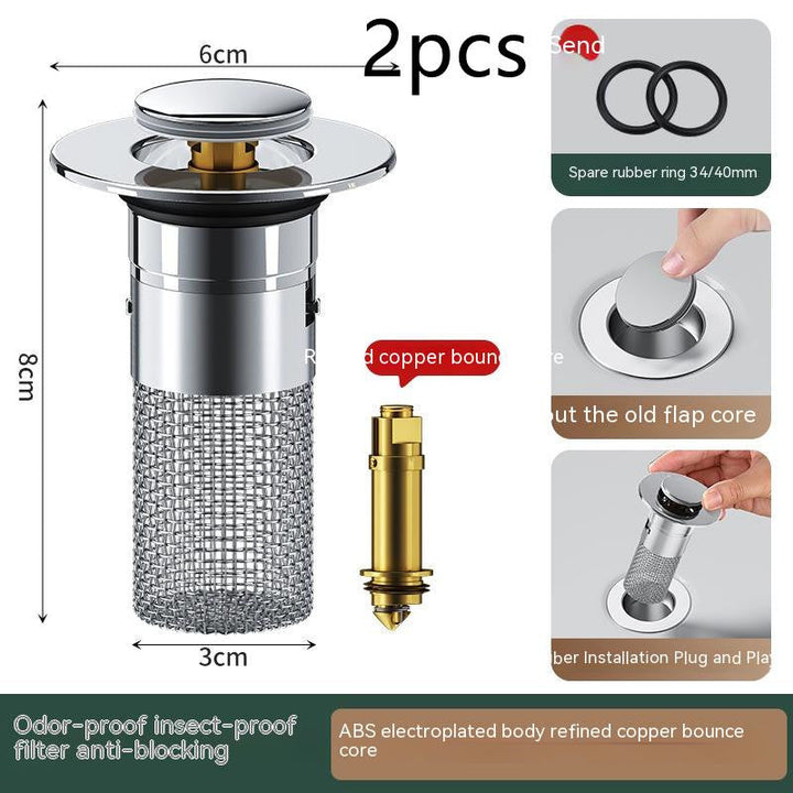 Wash Basin Bounce Core Drainer Push-type Wash Basin Leaking Plug Deodorant Anti-blocking New Filter Net SHOPPING HUB
