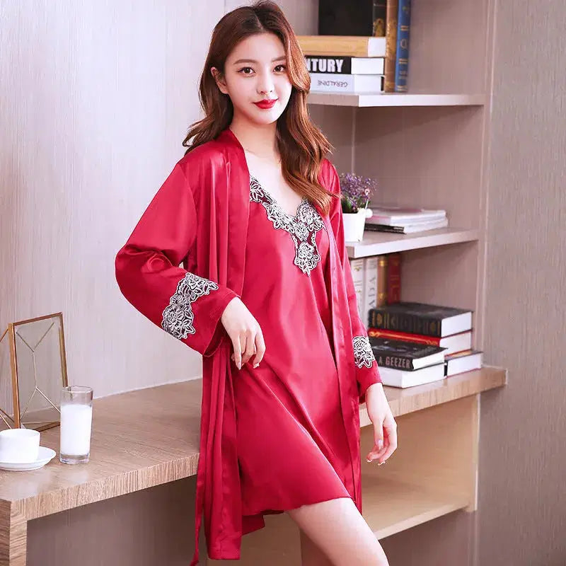 Summer Silk Women&#039;s Pajamas Summer Spring And Autumn Sexy Thin Ice Silk Nightdress Ladies Spring And Summer Bathrobe Nightgown Bathrobe
