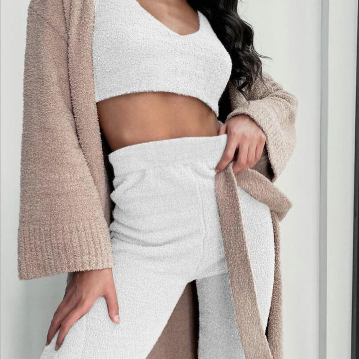 3pcs Womens Clothing Long Sleeve Crop Tank Top And Drawstring Shorts Pajama Set Silicone Back Scrub Bath Brush