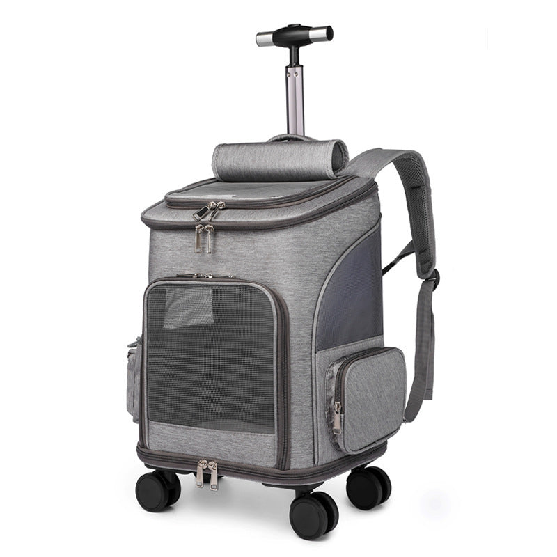 Portable Folding Trolley Pet Backpack Traveling Cat Backpack With Universal Wheel Trolley Pet Bag Silicone Back Scrub Bath Brush