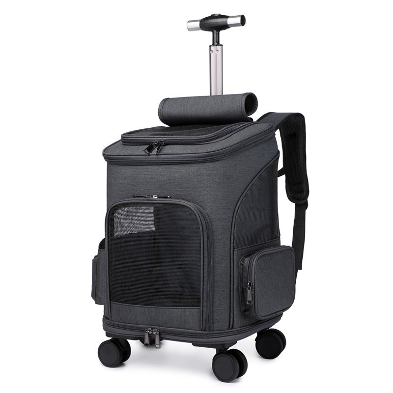Portable Folding Trolley Pet Backpack Traveling Cat Backpack With Universal Wheel Trolley Pet Bag Silicone Back Scrub Bath Brush