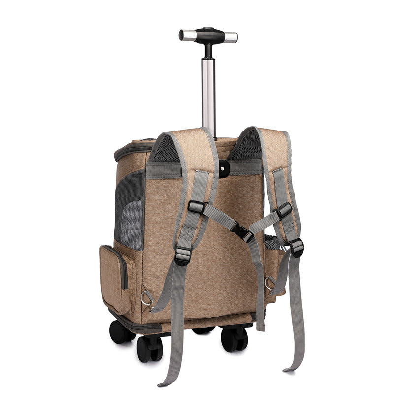 Portable Folding Trolley Pet Backpack Traveling Cat Backpack With Universal Wheel Trolley Pet Bag Silicone Back Scrub Bath Brush