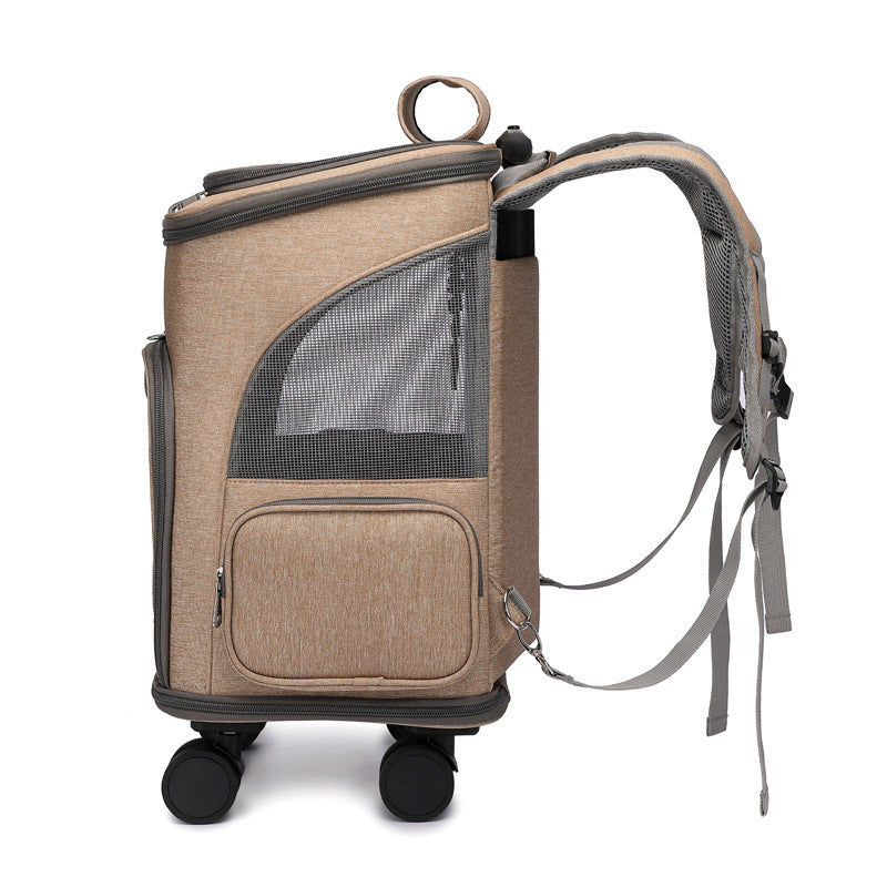 Portable Folding Trolley Pet Backpack Traveling Cat Backpack With Universal Wheel Trolley Pet Bag Silicone Back Scrub Bath Brush