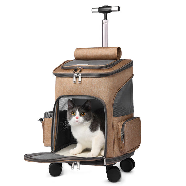 Portable Folding Trolley Pet Backpack Traveling Cat Backpack With Universal Wheel Trolley Pet Bag Silicone Back Scrub Bath Brush