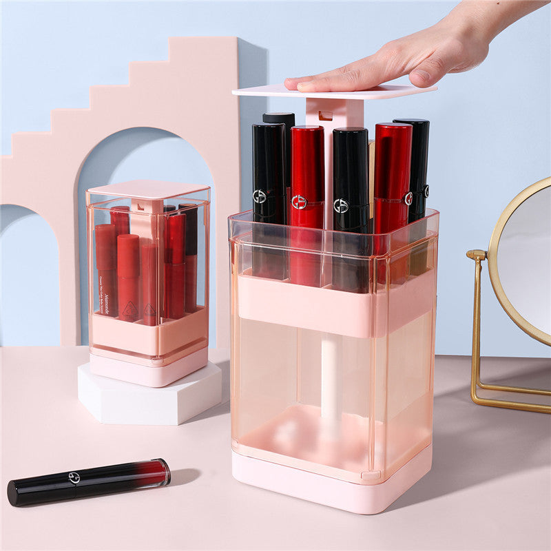 Press The Lifting Lipstick Storage Box Desktop Dust-proof Belt Cover BLYNTRA