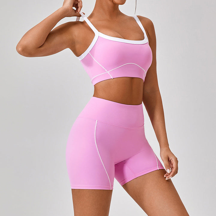 Outdoor Sports Yoga Suits Women's Spaghetti Strap Contrast Color Fitness Set Outfits Silicone Back Scrub Bath Brush