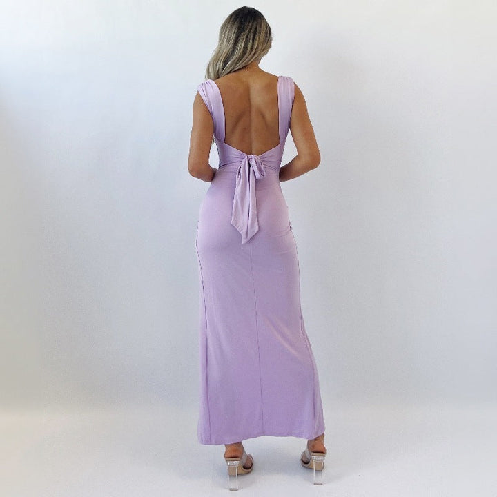 Slim Sleeveless Slit Dress With Back Tie Design Fashion Temperament Dresses For Women Clothing SHOPPING HUB