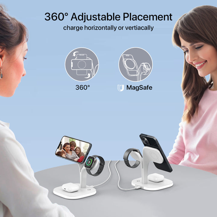 5-in-1 Magnetic Real Wireless Desktop Fast Charging Station For Multiple Devices Silicone Back Scrub Bath Brush