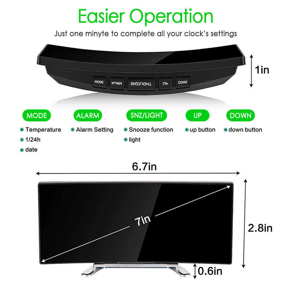 Curved LED Alarm Clock | USB & Temp Display BLYNTRA