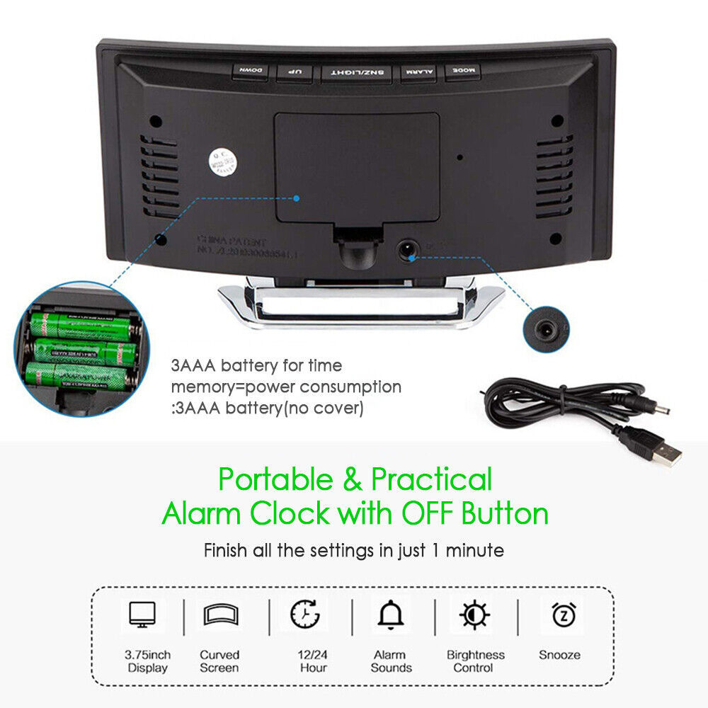 Curved LED Alarm Clock | USB & Temp Display BLYNTRA