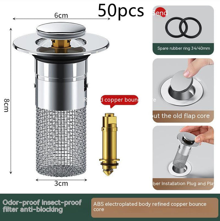 Wash Basin Bounce Core Drainer Push-type Wash Basin Leaking Plug Deodorant Anti-blocking New Filter Net SHOPPING HUB