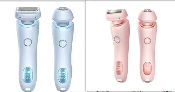 2 In 1 Hair Removal Epilator USB Rechargeable Trimmer Women Body Razor Face Leg Armpit Bikini Hand Pubic Shaver Hair Remover Silicone Back Scrub Bath Brush
