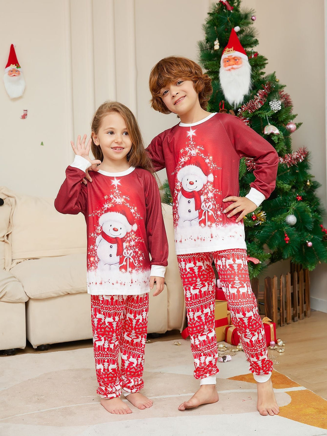 BLYNTRA Parent-Child Matching Pajamas – Cute Snowman Scarf Christmas Set BLYNTRA