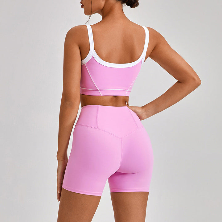 Outdoor Sports Yoga Suits Women's Spaghetti Strap Contrast Color Fitness Set Outfits Silicone Back Scrub Bath Brush