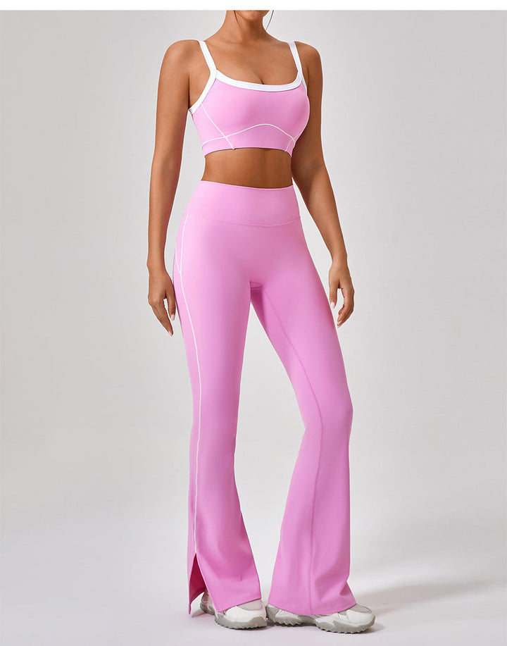 Outdoor Sports Yoga Suits Women's Spaghetti Strap Contrast Color Fitness Set Outfits Silicone Back Scrub Bath Brush