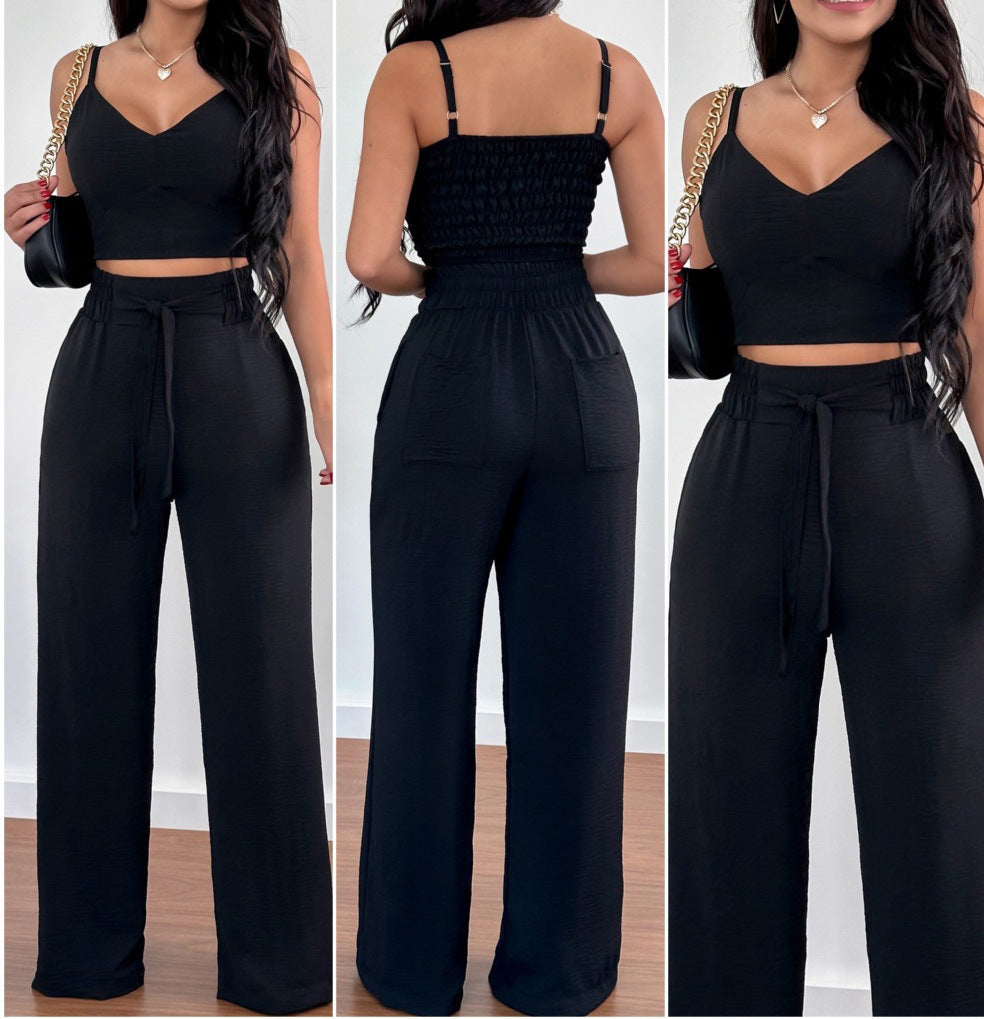 Sexy Backless Two-Piece Pleated Pants Set BLYNTRA
