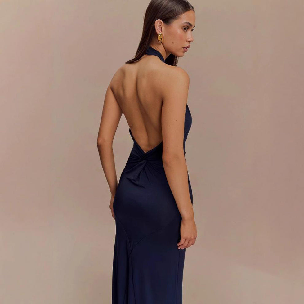 BLYNTRA Backless Halter Maxi Dress – Slimming Bodycon Statement BLYNTRA