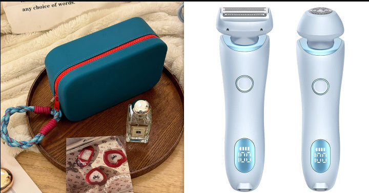 2 In 1 Hair Removal Epilator USB Rechargeable Trimmer Women Body Razor Face Leg Armpit Bikini Hand Pubic Shaver Hair Remover Silicone Back Scrub Bath Brush