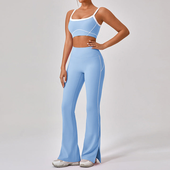 Outdoor Sports Yoga Suits Women's Spaghetti Strap Contrast Color Fitness Set Outfits Silicone Back Scrub Bath Brush