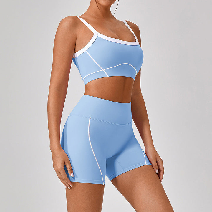 Outdoor Sports Yoga Suits Women's Spaghetti Strap Contrast Color Fitness Set Outfits Silicone Back Scrub Bath Brush
