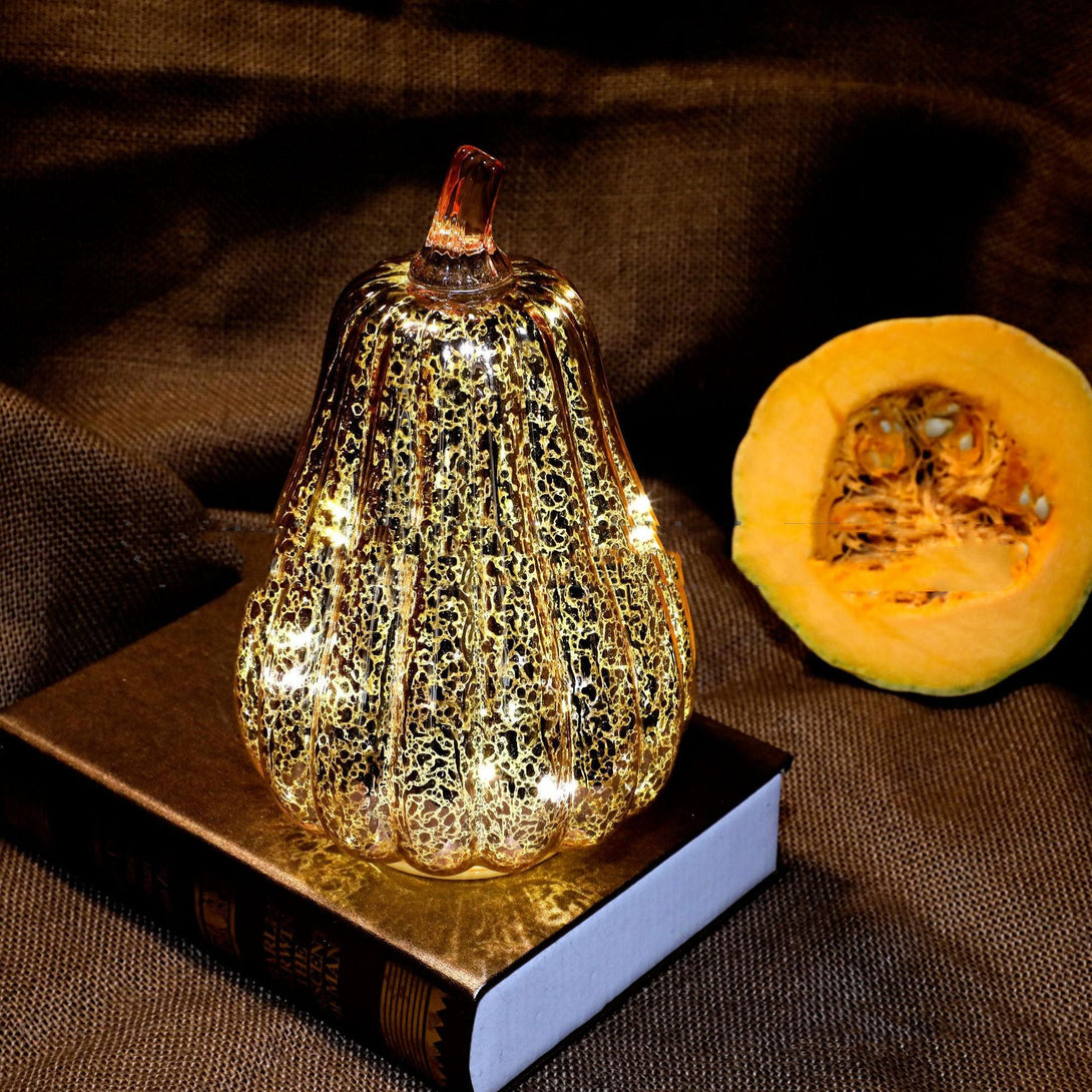 BLYNTRA Halloween Glass Pumpkin Lantern – Ambient Fall Light Decor BLYNTRA