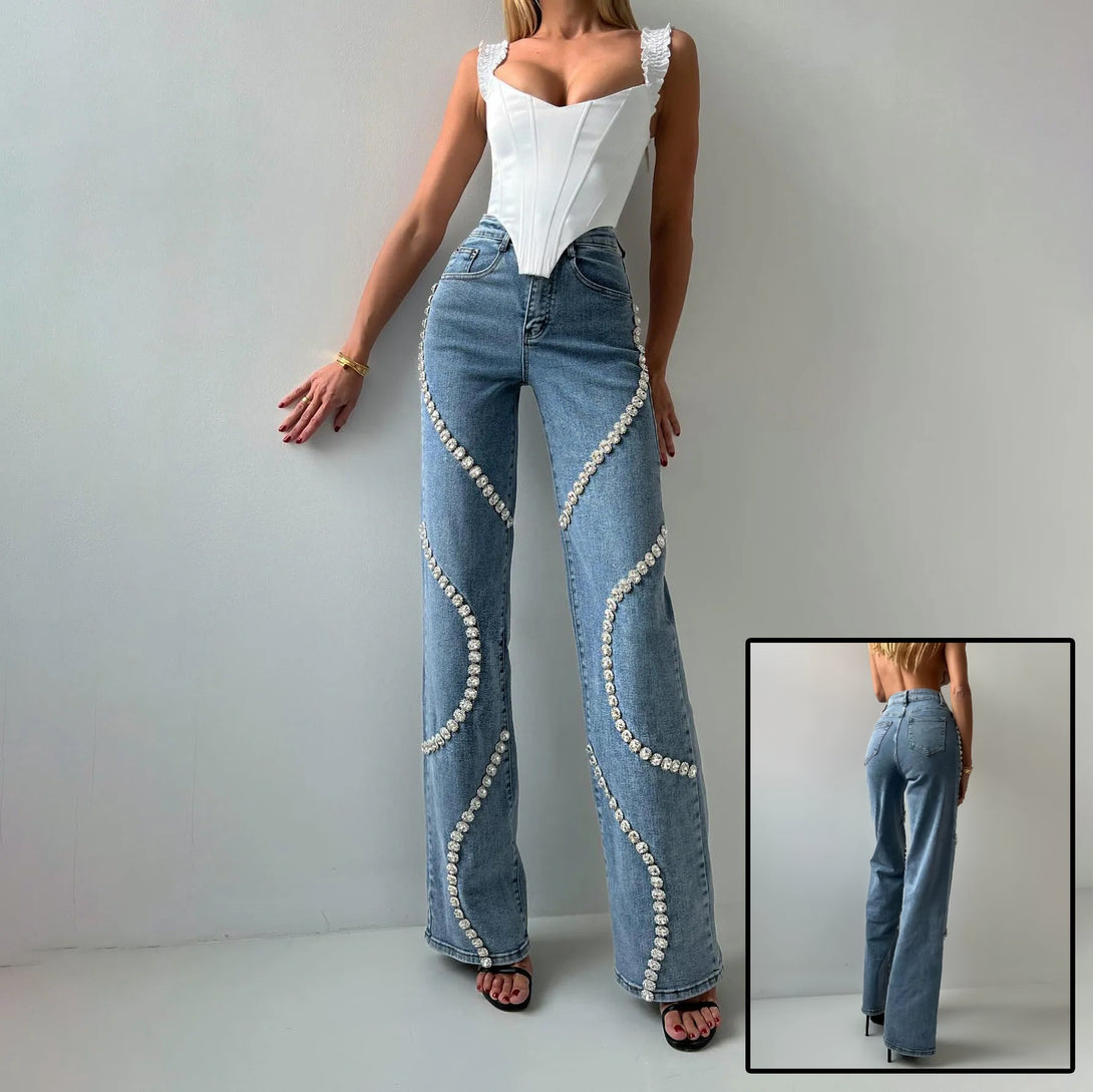 GlamStone Women's Rhinestone Straight-Leg Jeans Silicone Back Scrub Bath Brush