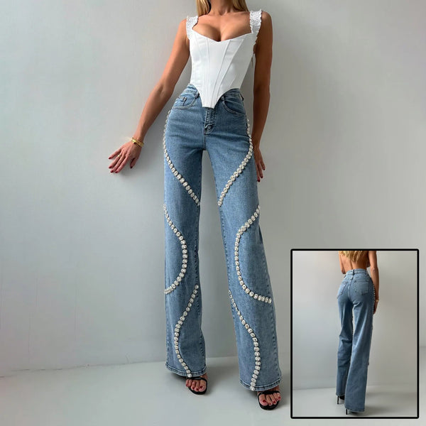 Loose Straight Leg Jeans And Fashionable Casual Pants With A Rhine Stone Denim Design Around Them Suitable For Women Silicone Back Scrub Bath Brush