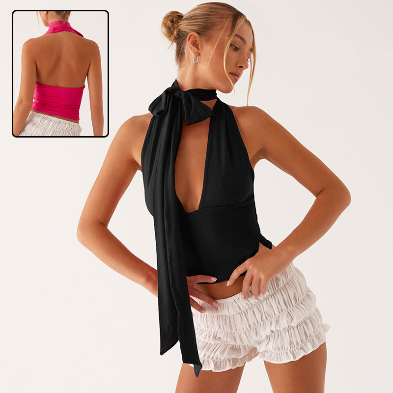 Y2K Deep V-Neck Halter Top BLYNTRA