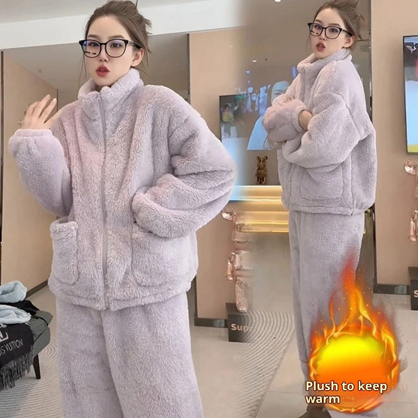 Women’s Thick High-Neck Pajama Set – Casual Wearable Sleepwear by BLYNTRA BLYNTRA