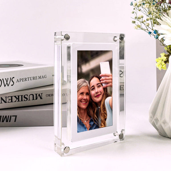 Digital Picture Frame Acrylic Video Player Digital Photo Frame Vertical Display With 1GB And Battery Type C Video Frame Gift For Loved Silicone Back Scrub Bath Brush