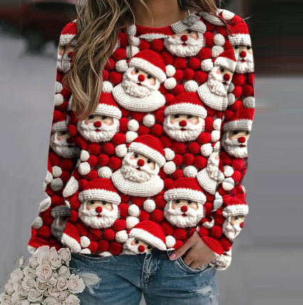 BLYNTRA Santa Claus Print Sweater – Cozy Christmas Holiday Top BLYNTRA