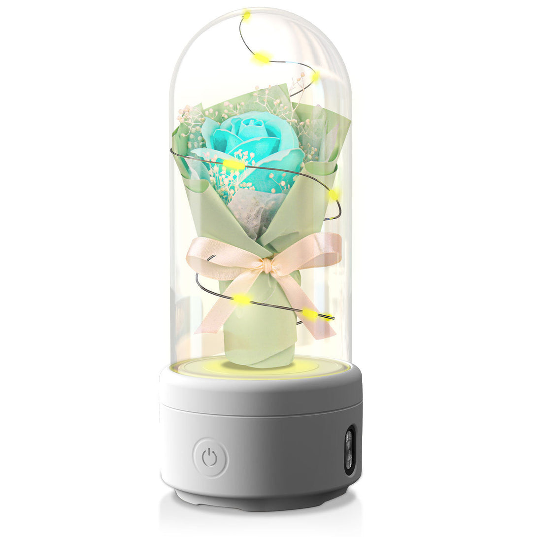 LED Glass Rose & Bluetooth Speaker Gift Silicone Back Scrub Bath Brush