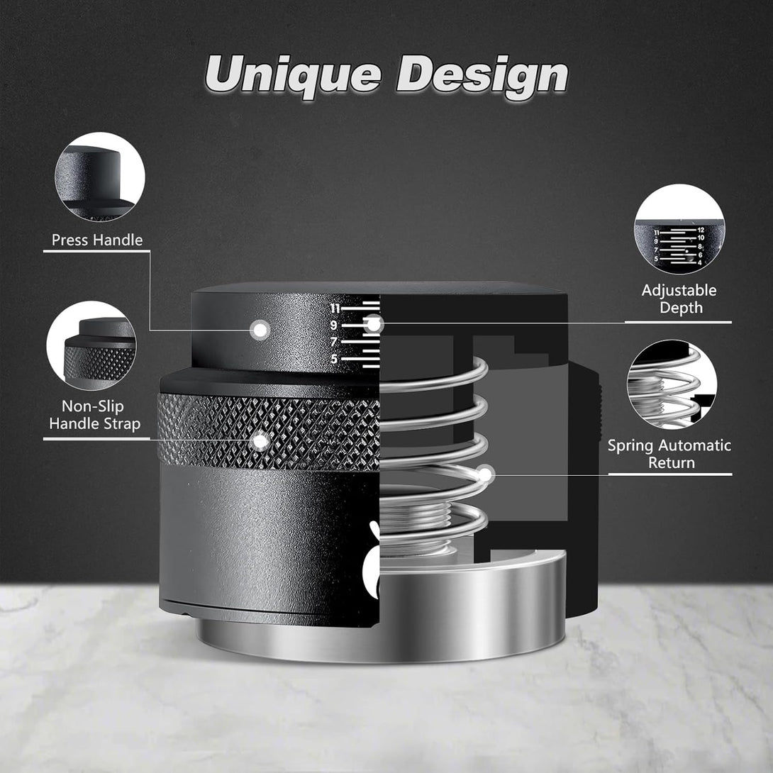 53mm Espresso Tamper | Adjustable Depth, Spring Loaded BLYNTRA