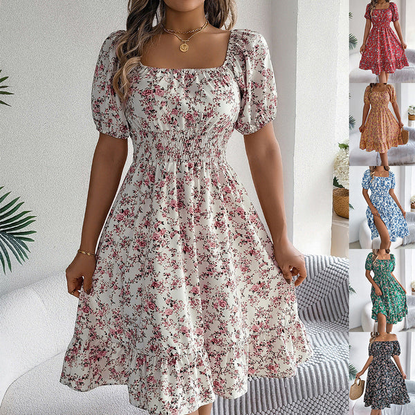 Floral Print Square Collar Dress Summer Fashion Ruffles Dresses Women's Clothing Silicone Back Scrub Bath Brush