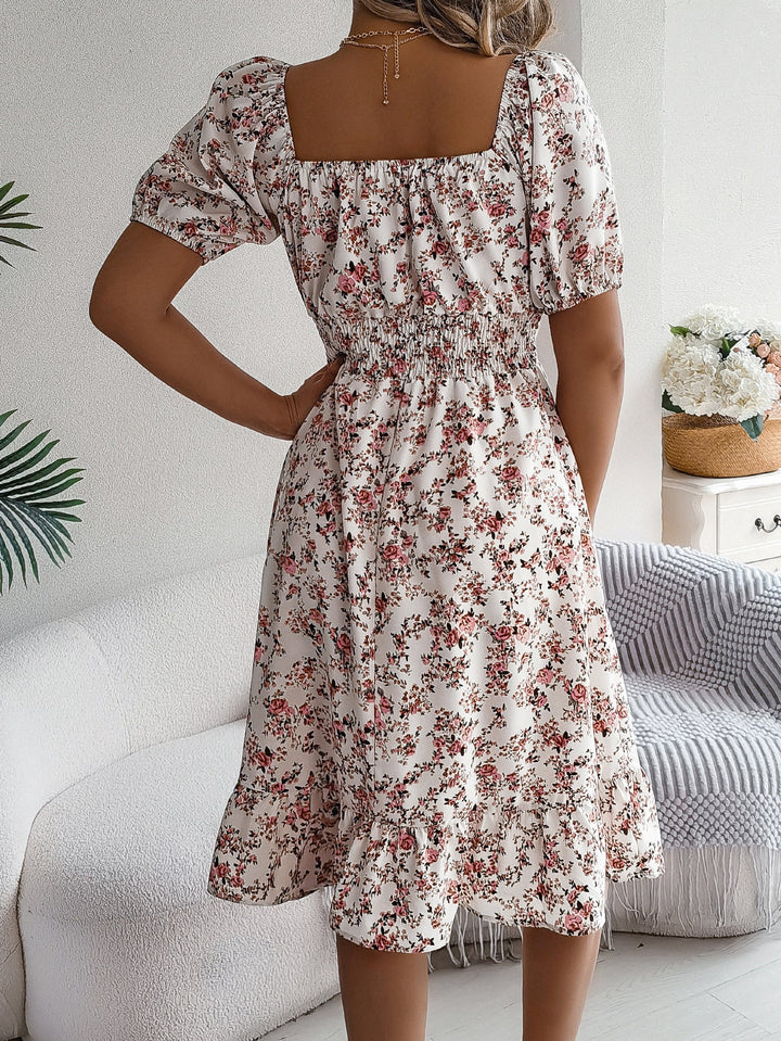Floral Print Square Collar Dress Summer Fashion Ruffles Dresses Women's Clothing Silicone Back Scrub Bath Brush