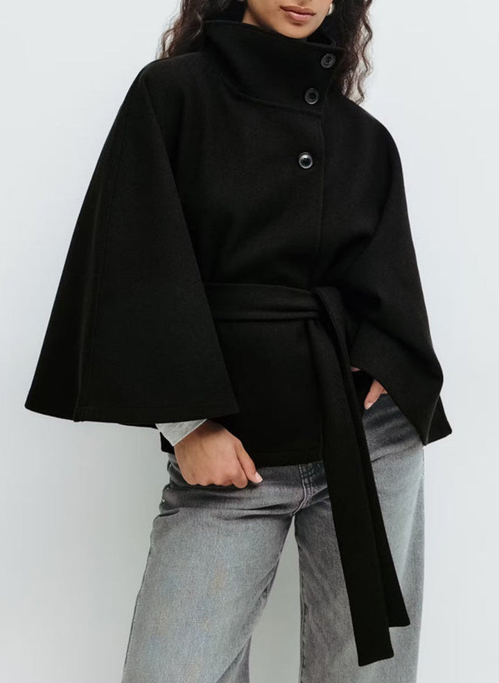 Winter High Neck Batwing Sleeve Coat With Belt Fashion Loose Elegant Button Top Trench Coat For Women Clothing Silicone Back Scrub Bath Brush