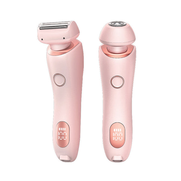 2 In 1 Hair Removal Epilator USB Rechargeable Trimmer Women Body Razor Face Leg Armpit Bikini Hand Pubic Shaver Hair Remover Silicone Back Scrub Bath Brush