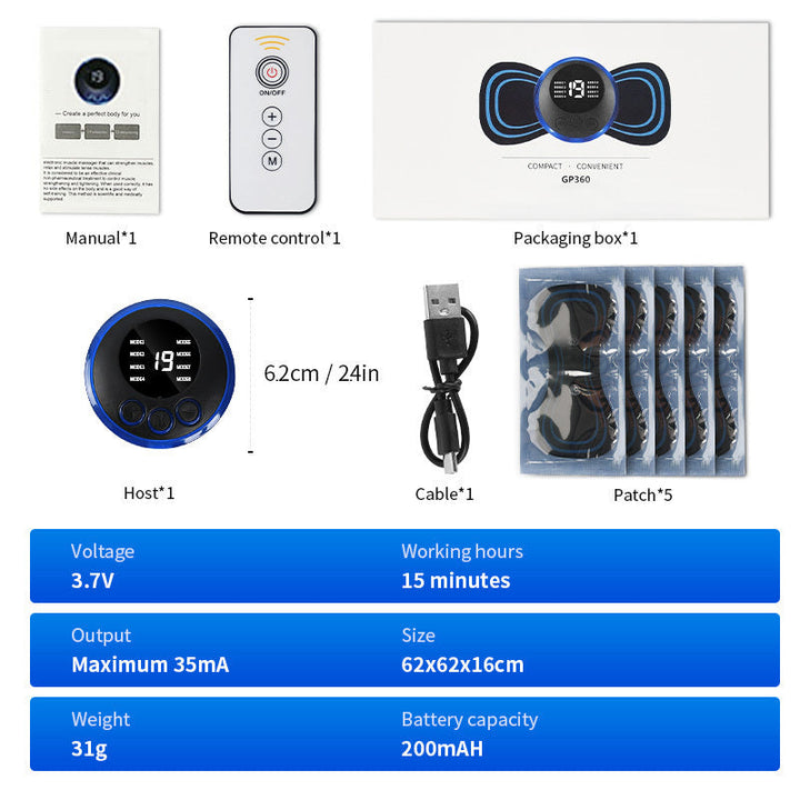 Mini Massage Patch Cervical Massager Shoulder And Neck Massager EMS Portable Pulse Smart Massage Patch 8 Modes 19 Gears BLYNTRA