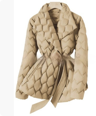 BLYNTRA Women's Winter Ripple-Stitch Belted Jacket – Warm Lapel Coat with Pockets BLYNTRA