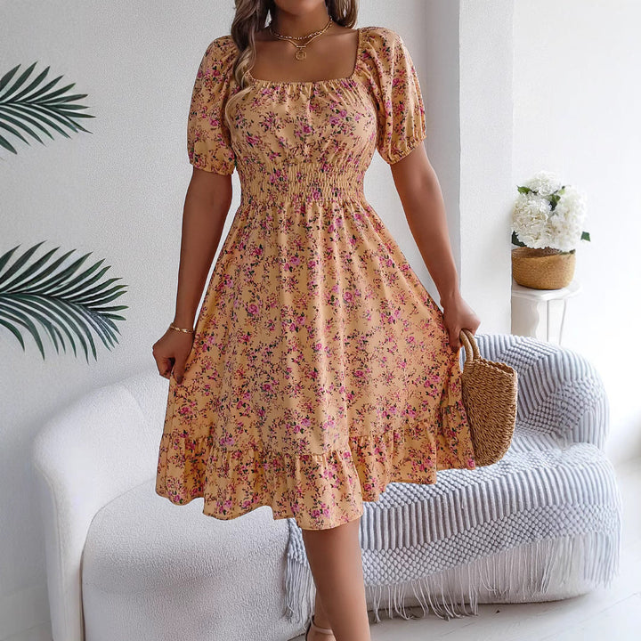 Floral Print Square Collar Dress Summer Fashion Ruffles Dresses Women's Clothing Silicone Back Scrub Bath Brush