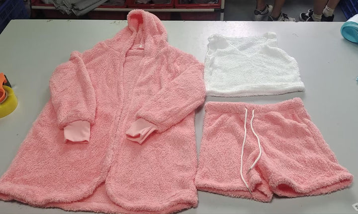3pcs Womens Clothing Long Sleeve Crop Tank Top And Drawstring Shorts Pajama Set Silicone Back Scrub Bath Brush