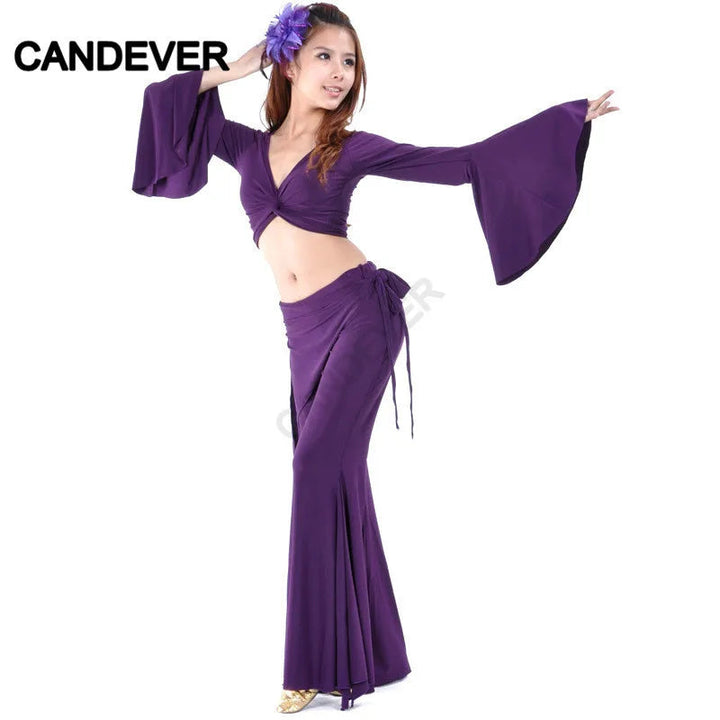 Belly Dance Costume set butterfly top Split tribal pants Performance Oriental Competition Bellydance Dancing Practice Wear Suits SHOPPING HUB
