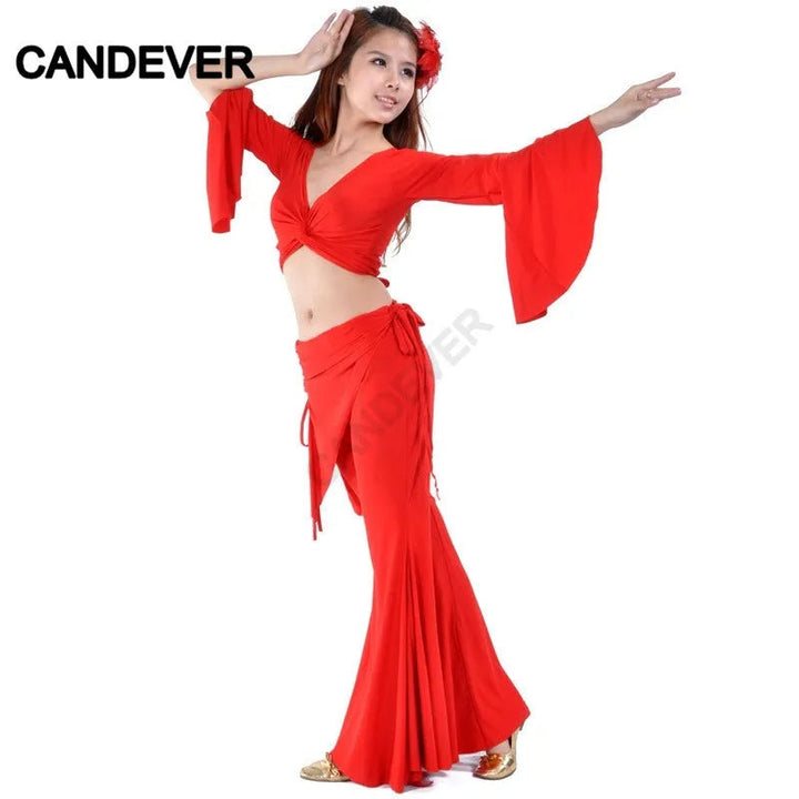 Belly Dance Costume set butterfly top Split tribal pants Performance Oriental Competition Bellydance Dancing Practice Wear Suits SHOPPING HUB