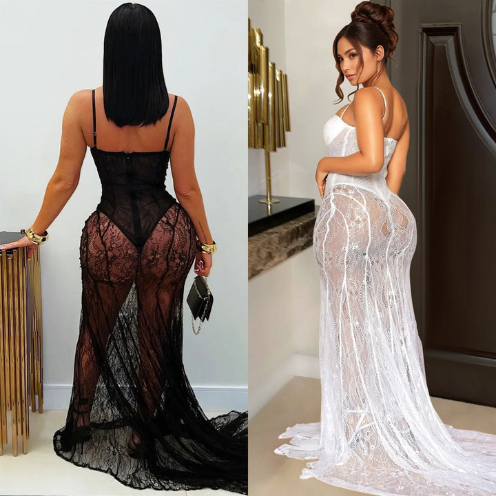 Fashion Women's Wear Sexy Sling Lace See-through Dress Silicone Back Scrub Bath Brush