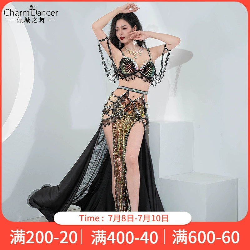 New Belly Dance Performance Costumes Sequin Embroidery Crystal Beads Tassel