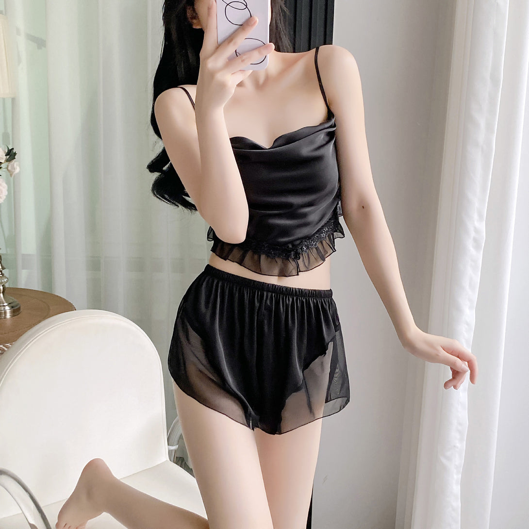Summer New Silk Sling Shorts Cool And Comfortable Pajamas Suit With Chest Pad Sling Home Clothes Pajamas