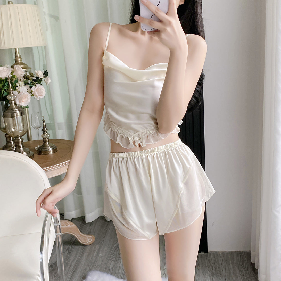 Summer New Silk Sling Shorts Cool And Comfortable Pajamas Suit With Chest Pad Sling Home Clothes Pajamas