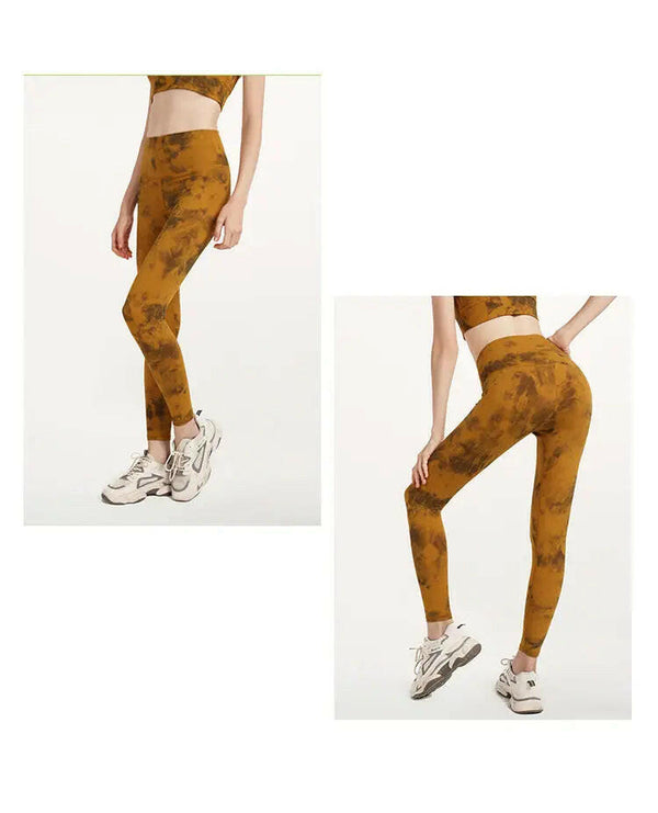 Peach Bliss Tie-Dye High-Waist Fitness Pants - Double-Sided Sanding Yoga Tight Everywear Shop